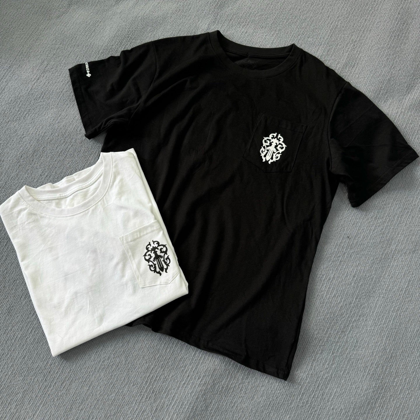 Chrome Hearts Men's Summer Solid Color Sanskrit Print Round Neck Cotton Short Sleeve T-Shirt #77172