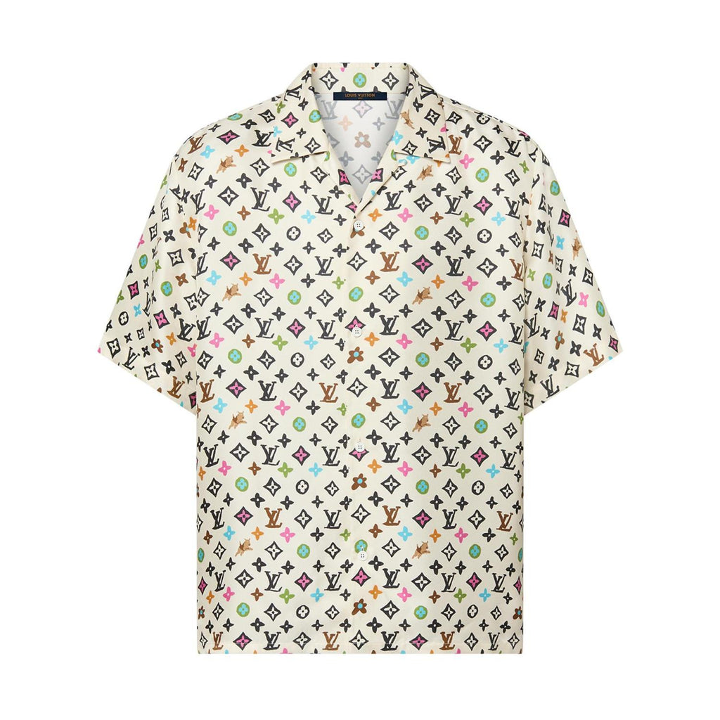 Louis Vuitton Men's Summer Logo Full Print Single Breasted Short Sleeve Shirt Elasticated Waist Shorts Suit Set #75224