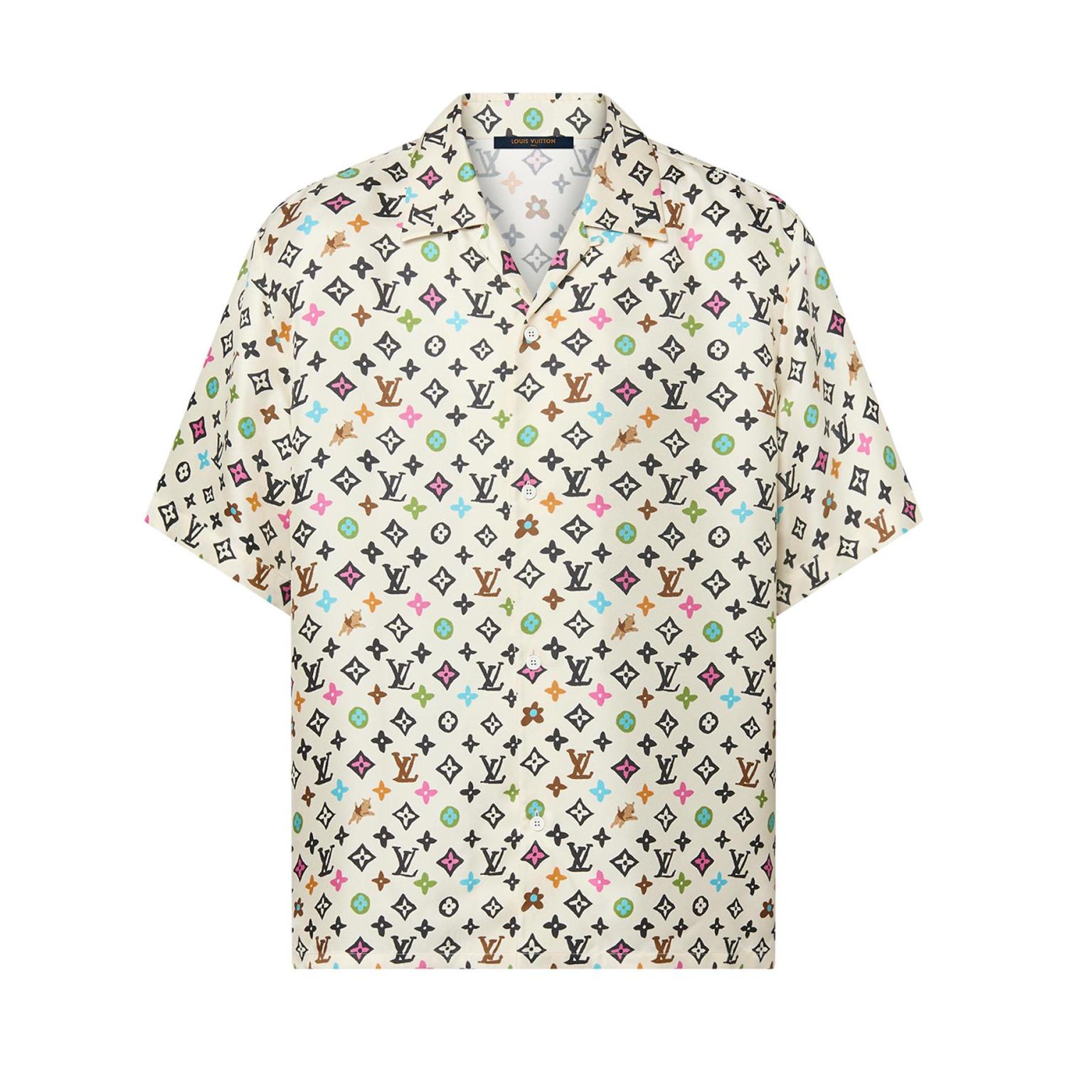 Louis Vuitton Men's Summer Logo Full Print Single Breasted Short Sleeve Shirt Elasticated Waist Shorts Suit Set #75224