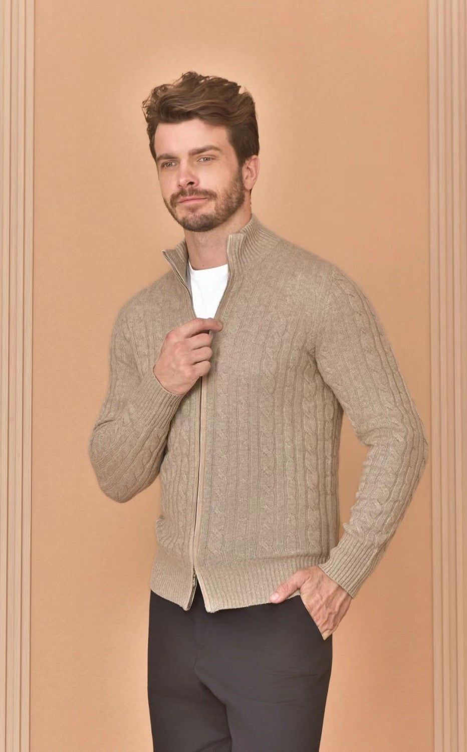 Loro Piana Men's Autumn And Winter Solid Color Zipper Half High Neck Knit Sweater Long Sleeve Jacket Ngvp #9392