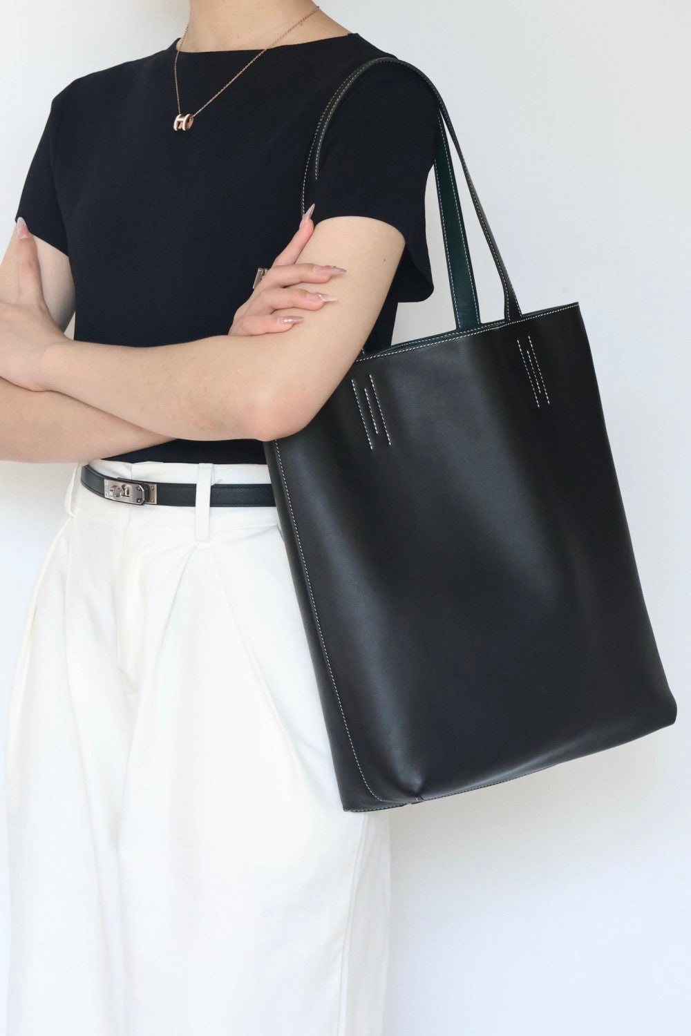 Hermes Women's Double Sensneo Calfskin Shoulder Bag Fashionable Color-Blocked Open Bag Double-Sided Tote Bag With Makeup Bag Bags Ngvp H086707CAAL #2277