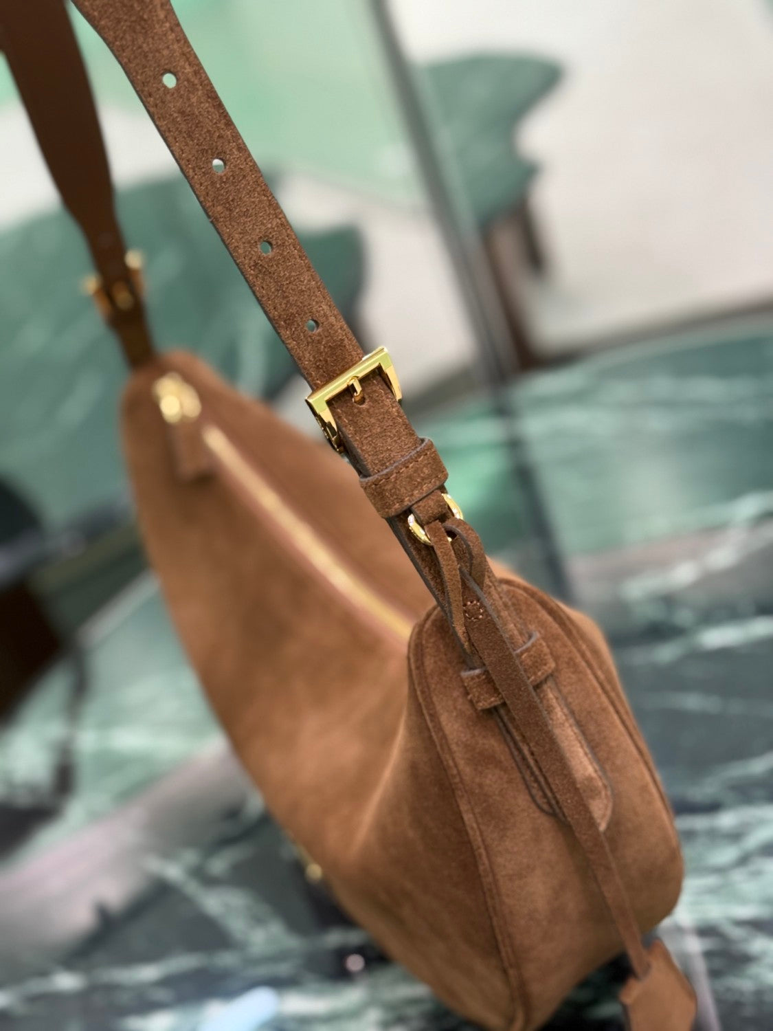 PRADA Classic Crescent Shape Suede Shoulder Bag Oversized Fit  Adjustable Handles Women's Handbag #81941L