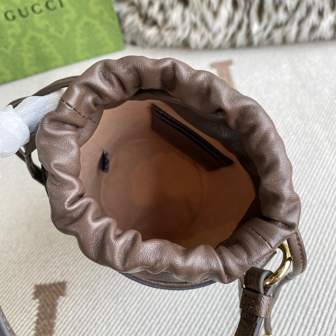 Gucci Ophidia Women's Brown Adjustable Shoulder Strap Drawstring Closure Canvas Spell Leather Bucket Bag Single Shoulder Crossbody Handbag Bags #75549
