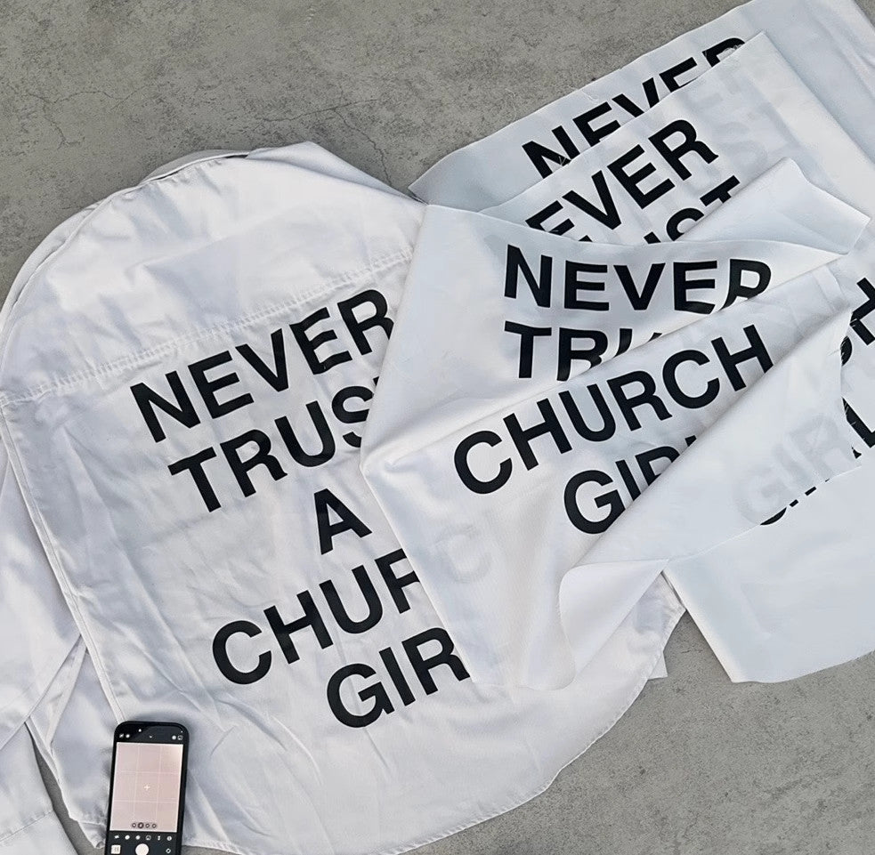 HOOD BY AIR Religious Girl Print White Casual Loose Os Shirt High Street Trend Comfortable Casual Lapel Single Breasted Shirt Top Ngvp #1126