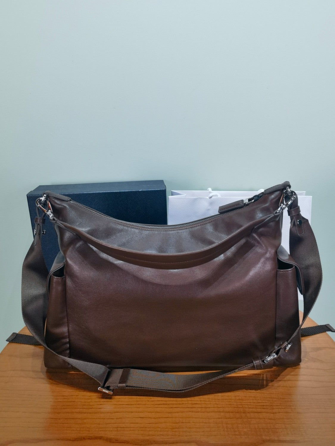 Prada Brown Leather Explore Shoulder Bag #379558