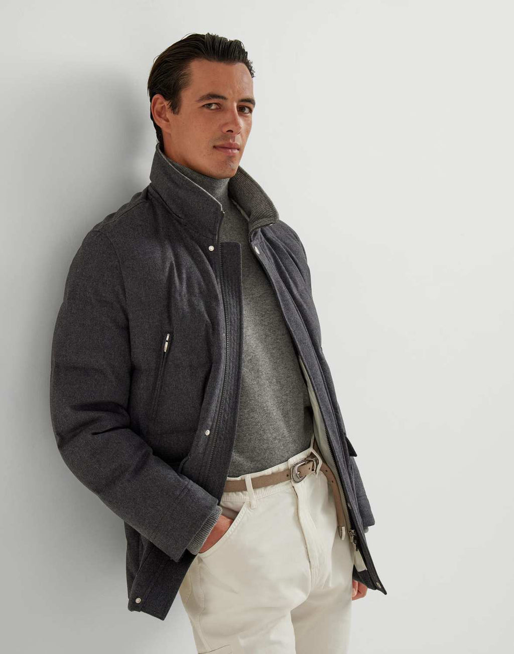 Brunello Cucinelli Men's Wool Down Jacket Gray #334783