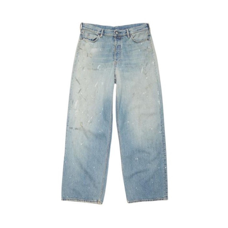 Acne Studios Men's Four Seasons Solid Color Graffiti Aged Straight Leg Loose Low Waist Wide Leg Denim Pants Ngvp #8745