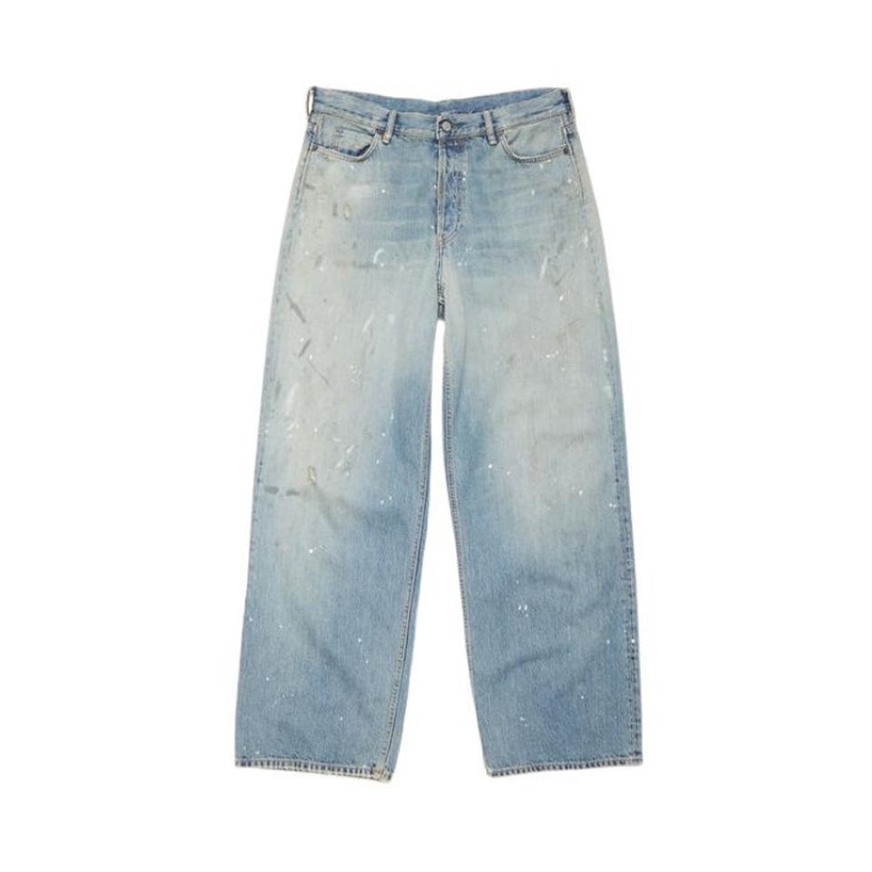 Acne Studios Men's Four Seasons Solid Color Graffiti Aged Straight Leg Loose Low Waist Wide Leg Denim Pants Ngvp #8745