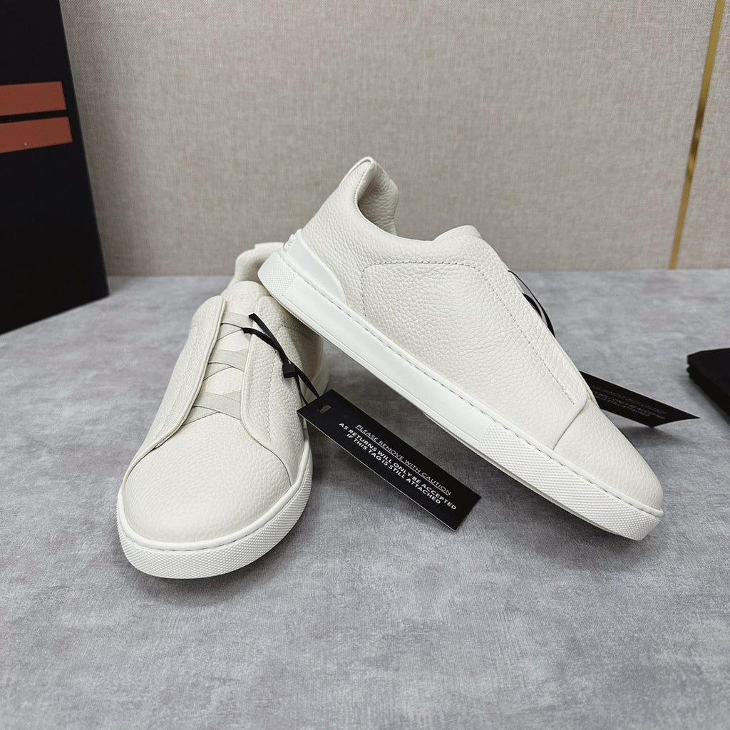 Ermenegildo Zegna Men's Solid Color Leather Fabric Simple Flat Casual Shoes #77176