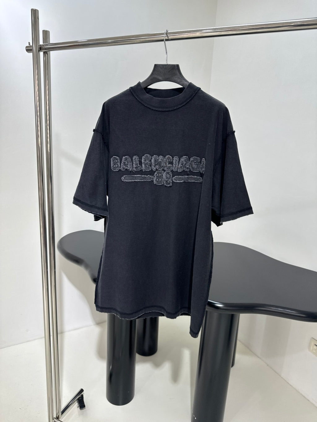 Balenciaga Men's Summer Applique Embroidery Letter Print Round Neck Solid Color Short Sleeve T-Shirt #75233