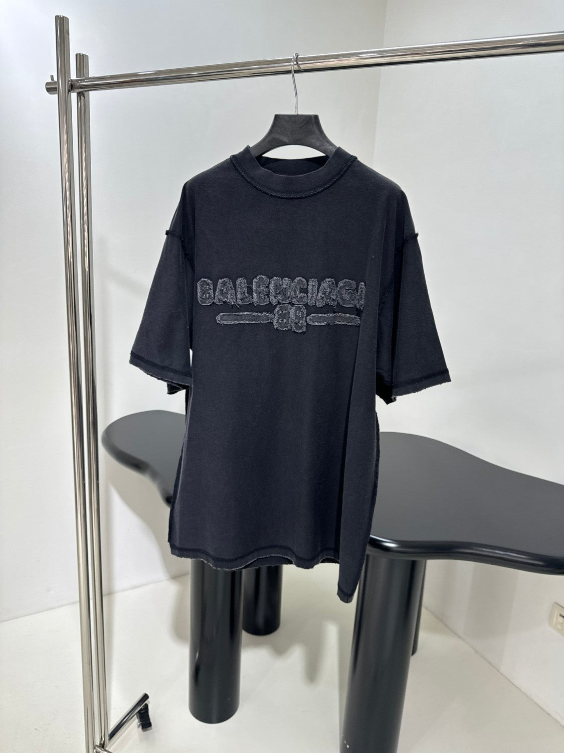 Balenciaga Men's Summer Applique Embroidery Letter Print Round Neck Solid Color Short Sleeve T-Shirt #75233