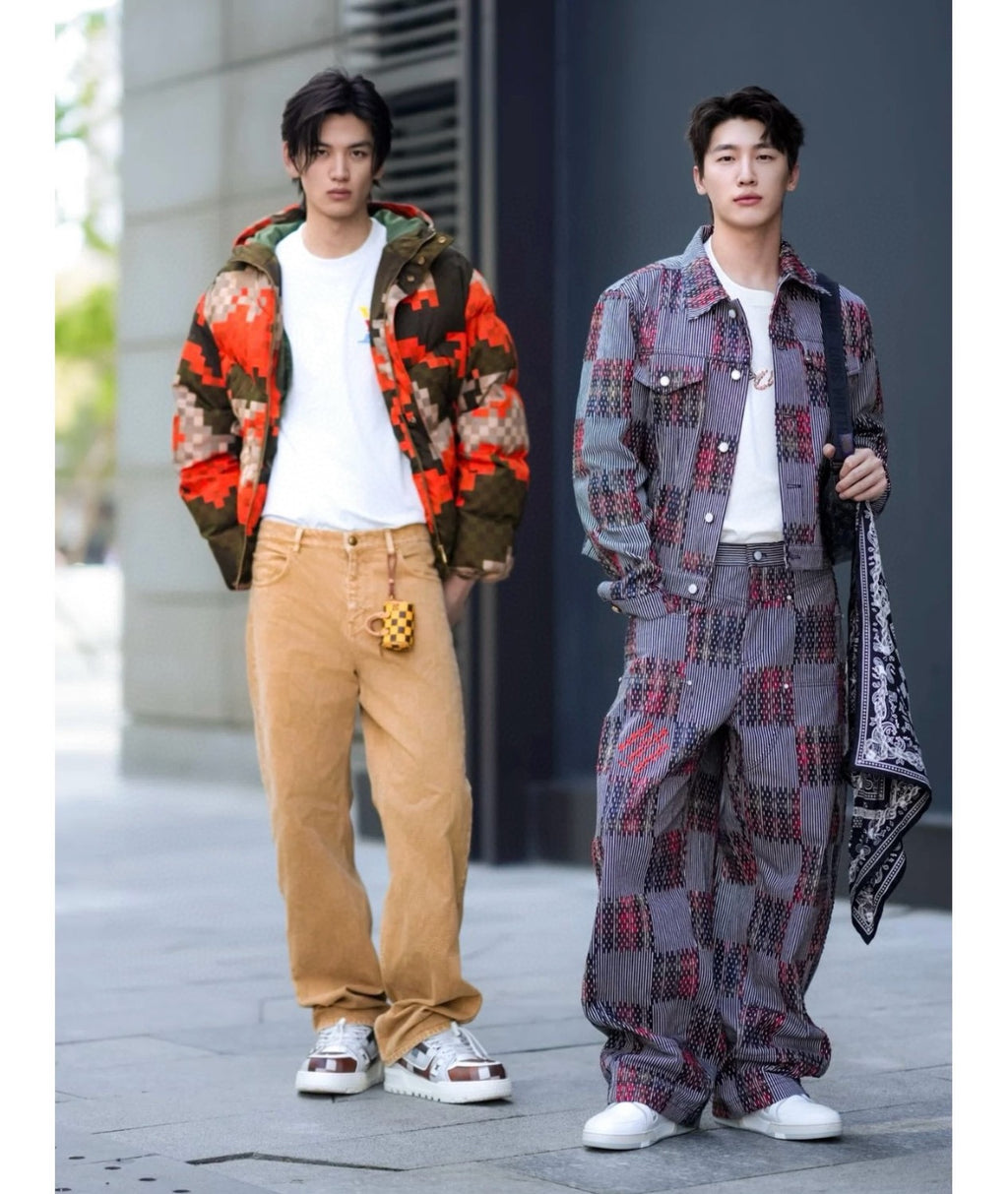 Louis Vuitton Men's Autumn And Winter Checkerboard Check Print Long Sleeve Loose Hooded Puffer Down Jacket Ngvp #9393