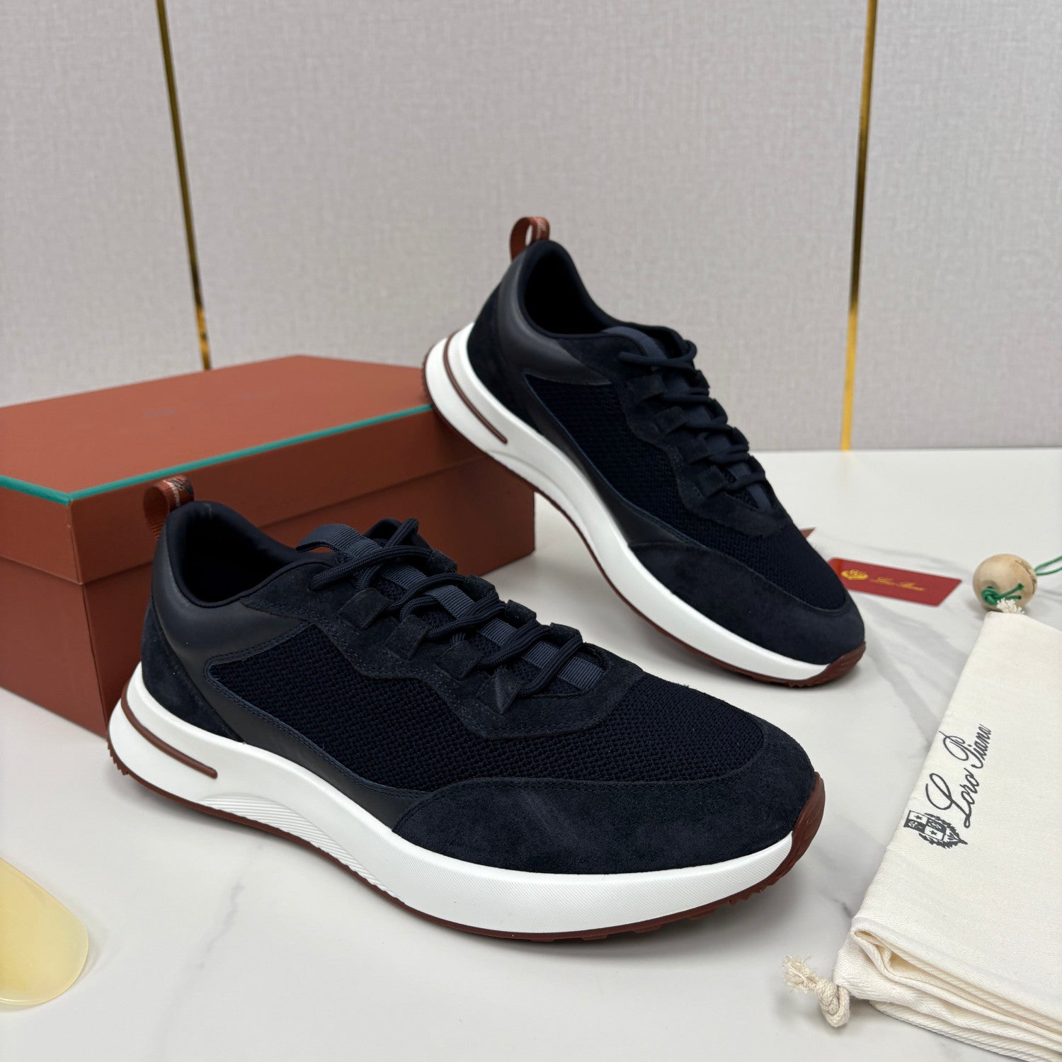 Loro Piana Week End Walk Mesh Cowhide Suede Casual Sneakers #381648