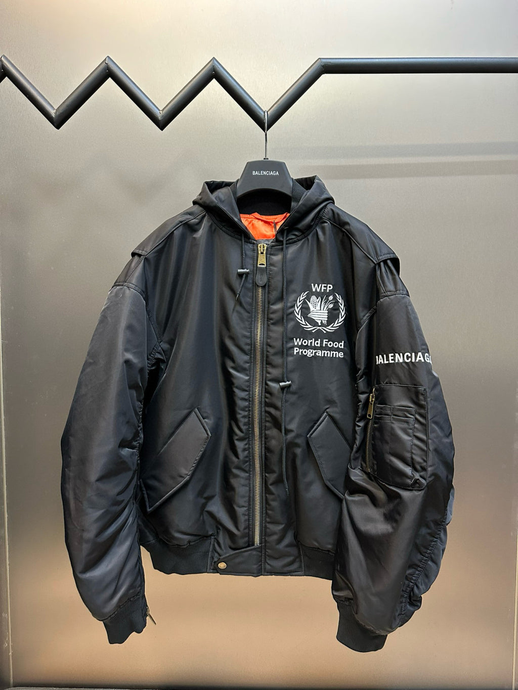 Balenciaga Men's Black Autumn/Winter Monogram Printed Loose Fit Hooded Zip Jacket #97459
