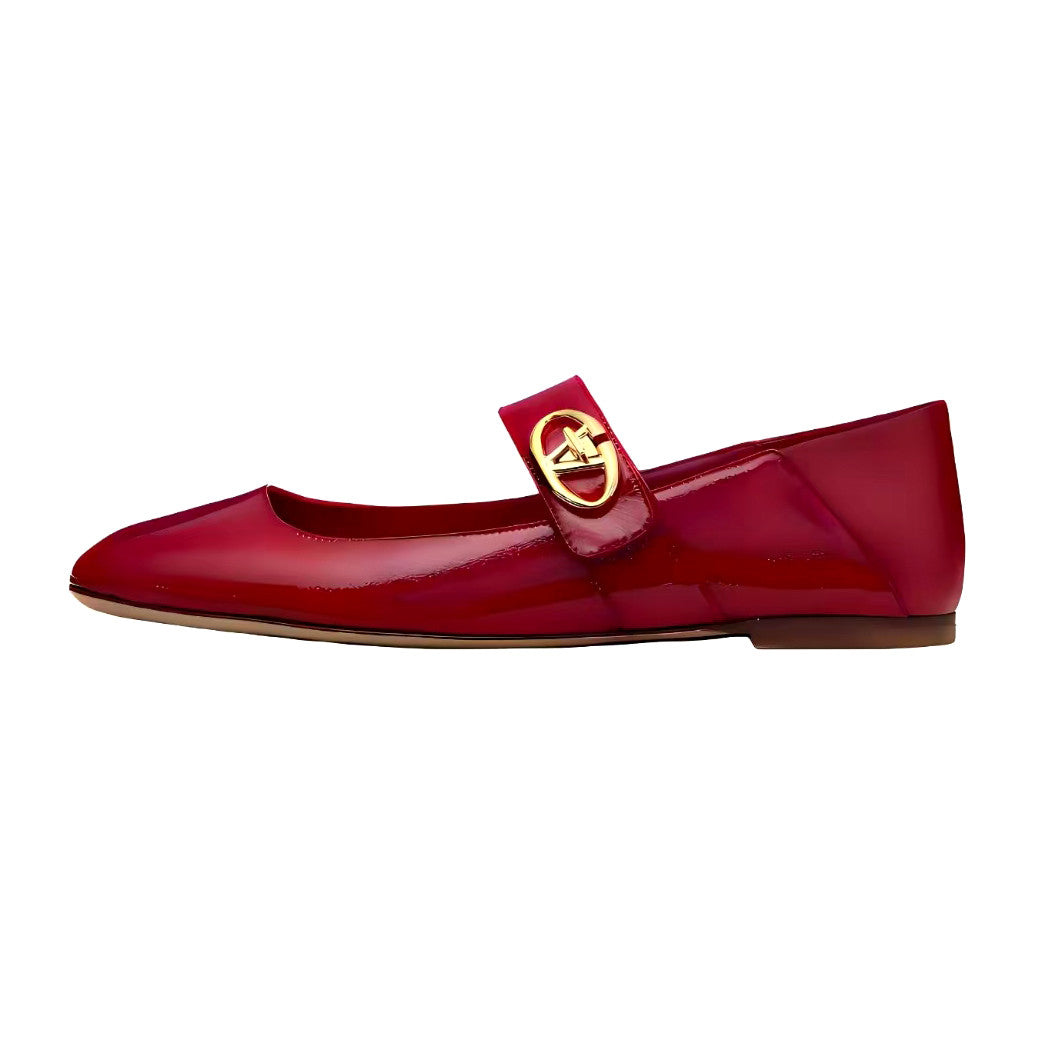 Valentino Women's Spring/Fall Fashion Classic Minimalist Elegant Solid Color Leather Flat Low Top Mary Jane Ballet Flats Shoes #79529