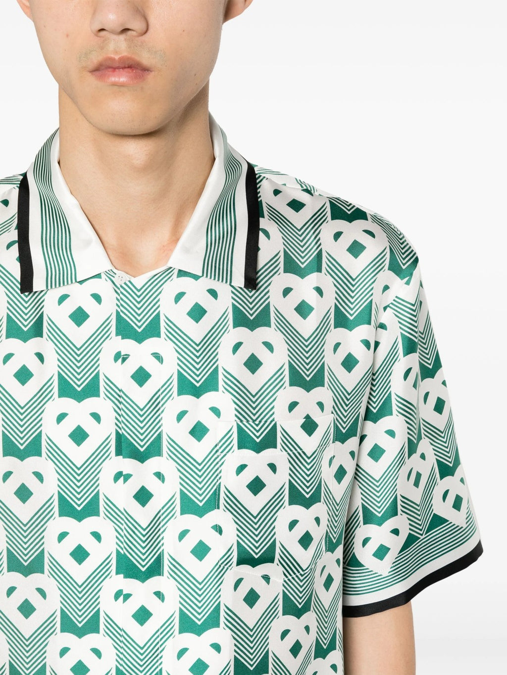 Casablanca Men's Summer Gradient Heart Printed Silk Short Sleeve Shirt Casual Elastic Lace-Up Shorts Ngvp  #8677