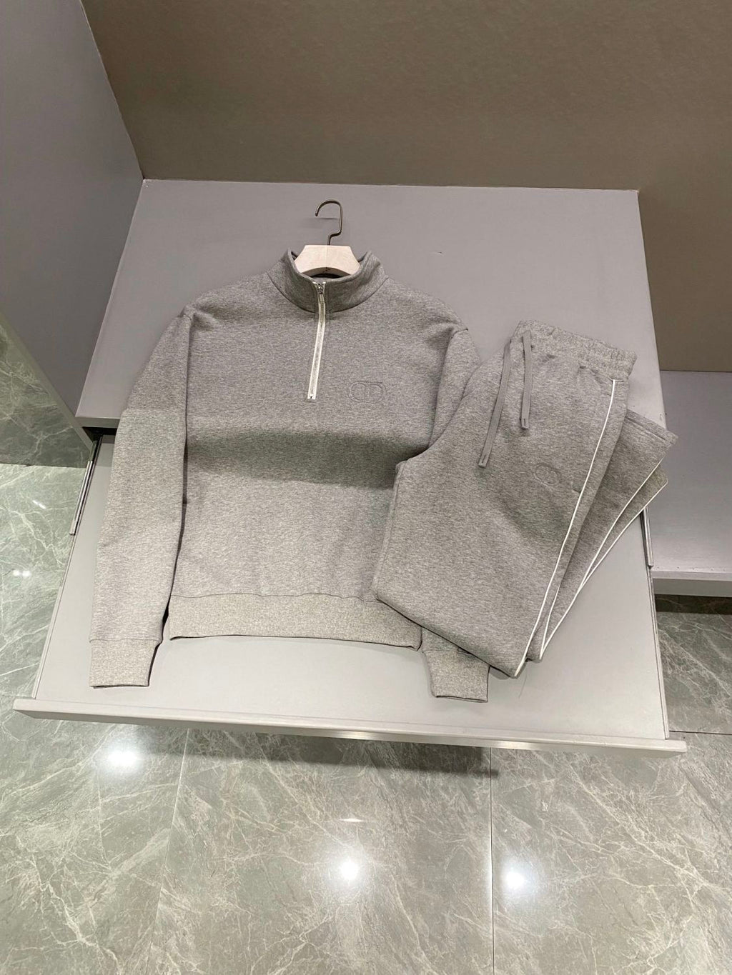 Dior Men's Spring and Autumn Solid Color Logo Embroidery Half Zipper Long Sleeve Sweatshirt Cotton Knit Sweatpants Pants Set Suit #74451