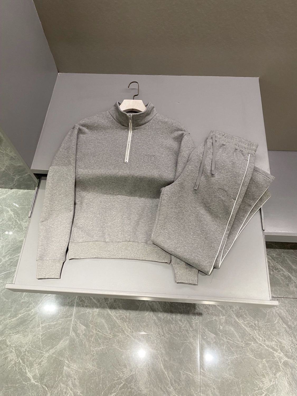 Dior Men's Spring and Autumn Solid Color Logo Embroidery Half Zipper Long Sleeve Sweatshirt Cotton Knit Sweatpants Pants Set Suit #74451