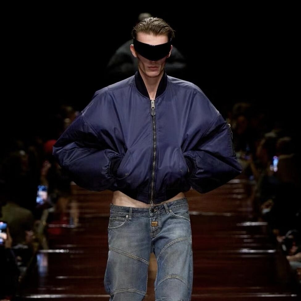 Balenciaga Men's Autumn/winter Blue Zip-up Bomber Jacket High-street Style Short-length Casual Jacket Ngvp #2614