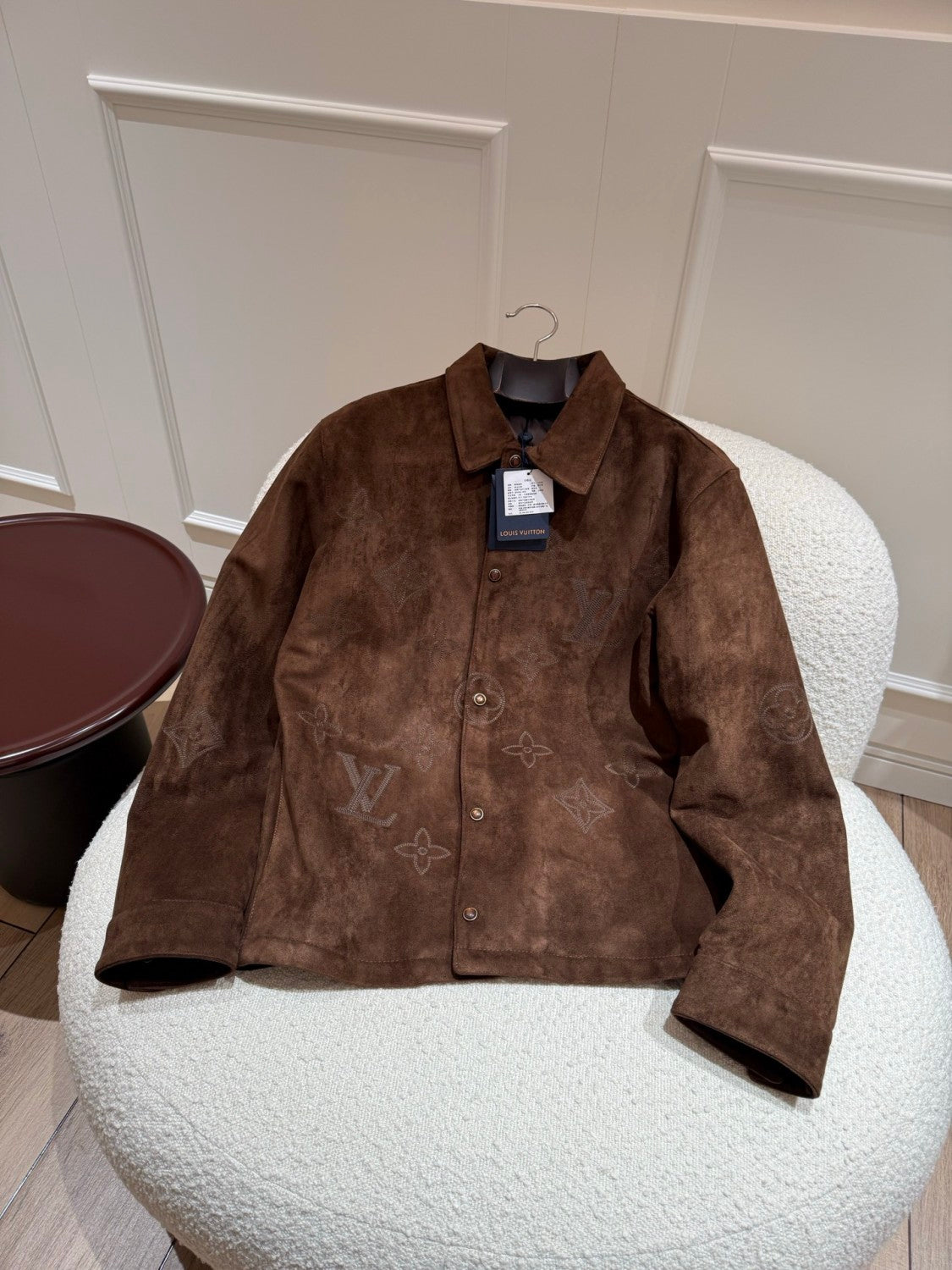 LOUIS VUITTON Monogram Embroidered Suede Overshirt #376523