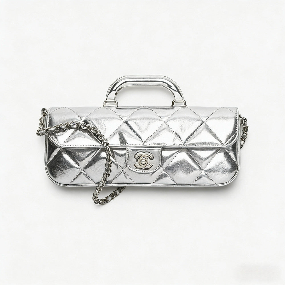 Chanel Large Flap Bag With Top Handle Metallic Mirror Calfskin #375534