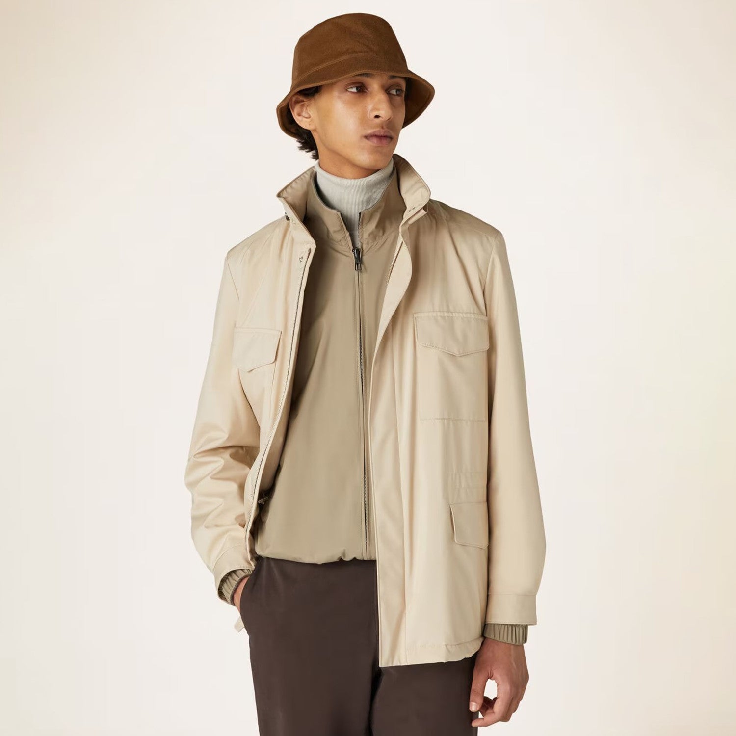 Loro Piana Men's Spring Solid Traveller Windmate® Jacket Standing Collar Long Sleeve Zipper Casual Fitted Jacket Ngvp #8652