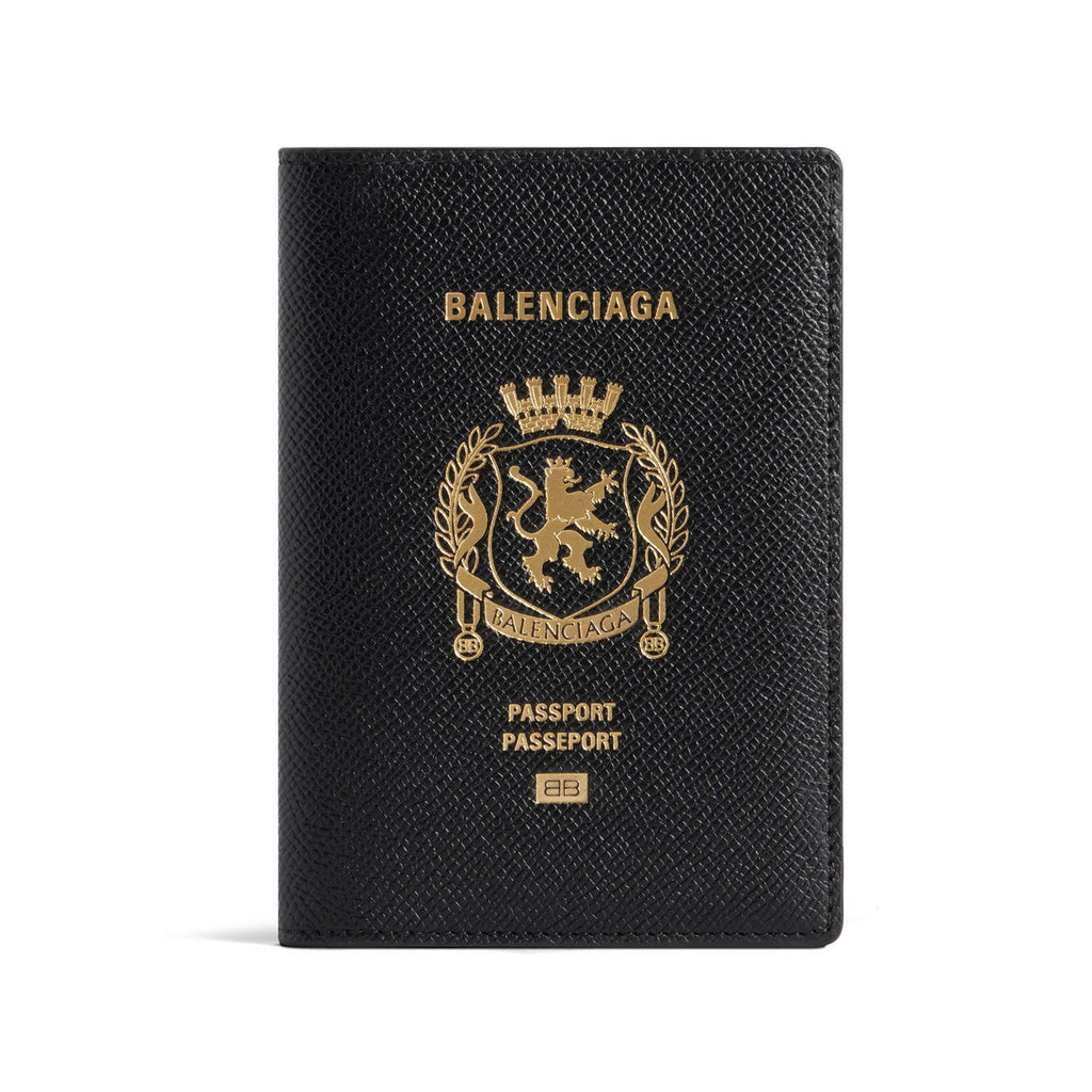 Balenciaga Logo Printed Wallet Bags International Passport Holder Card Case Fashionable Black and Gold Colorway High-Street Bag #82375A