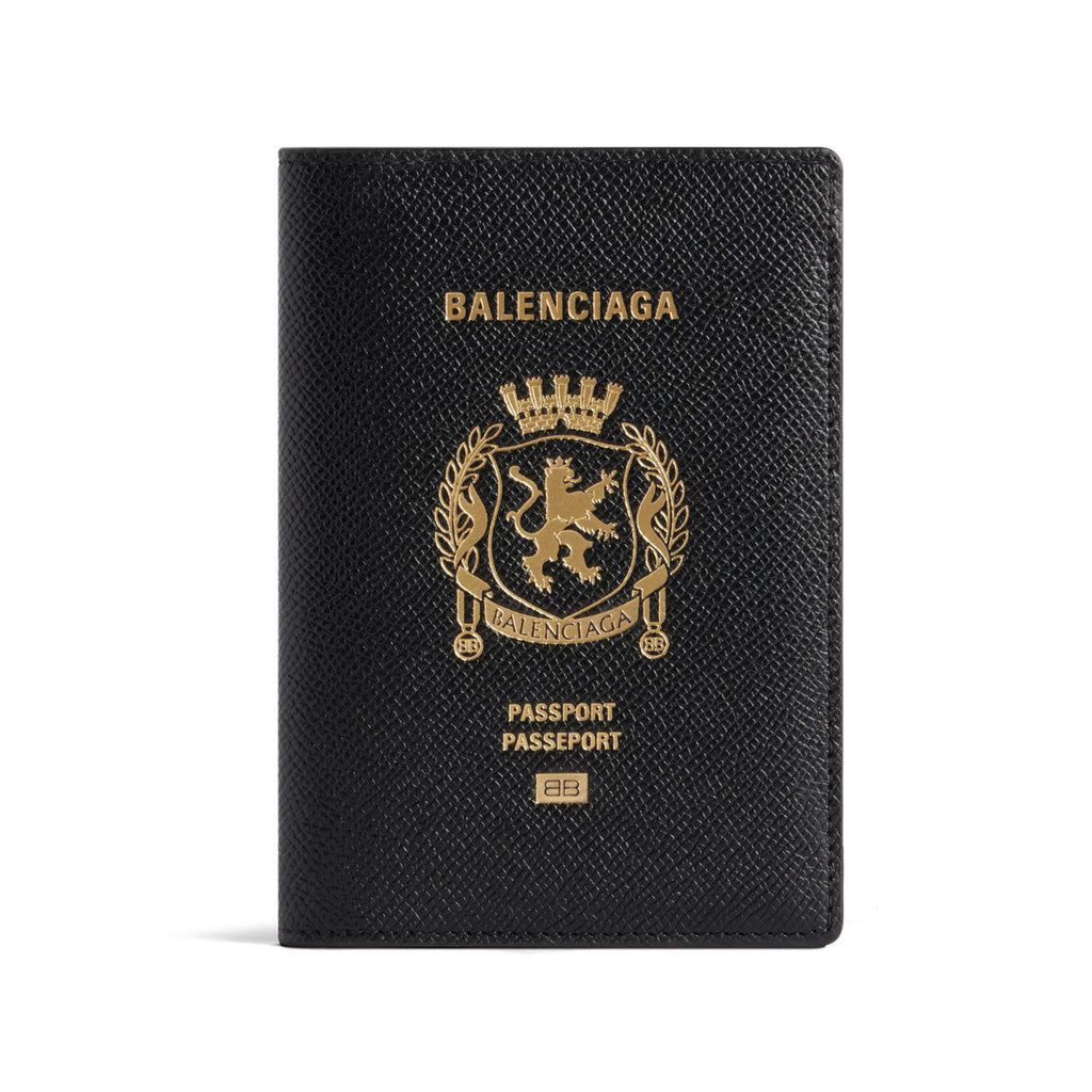 Balenciaga Logo Printed Wallet Bags International Passport Holder Card Case Fashionable Black and Gold Colorway High-Street Bag #82375A