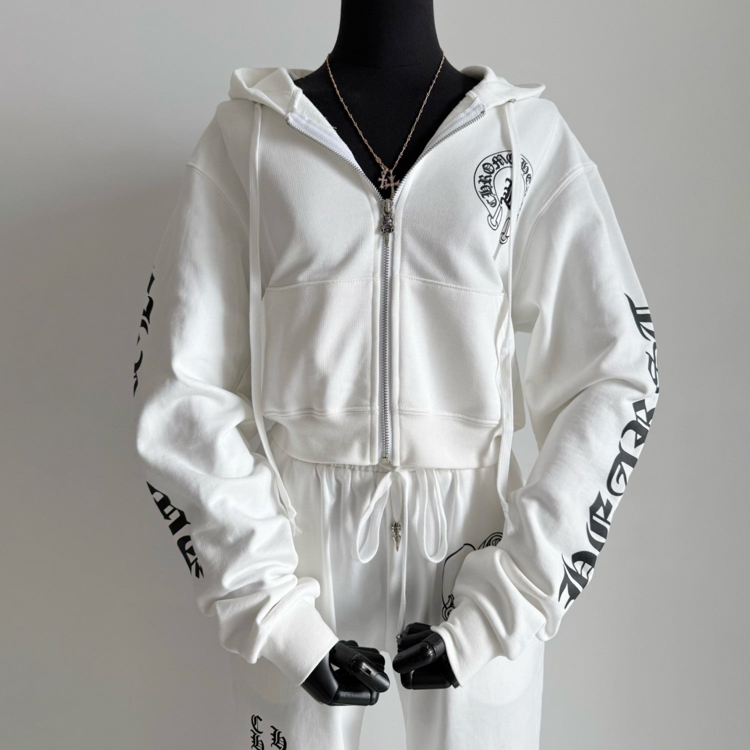 Chrome Hearts Women's And Men's Fashion Casual Solid Color Hooded Zipper Pullover with Letter Print Pattern Loose Fit Jacket #78493