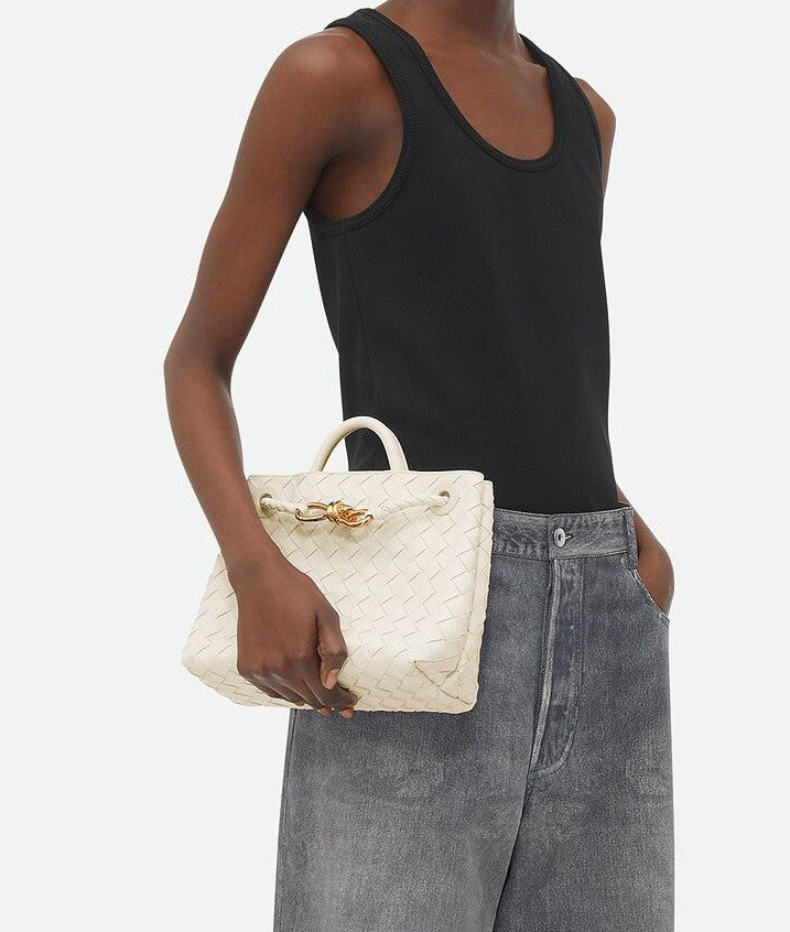 Bottega Veneta Andiamo Small Handbag Sea Salt White Crossbody Bag Woven Magnetic Clasp Tote Shoulder Bag Bags 743568VCPP12272 #196893