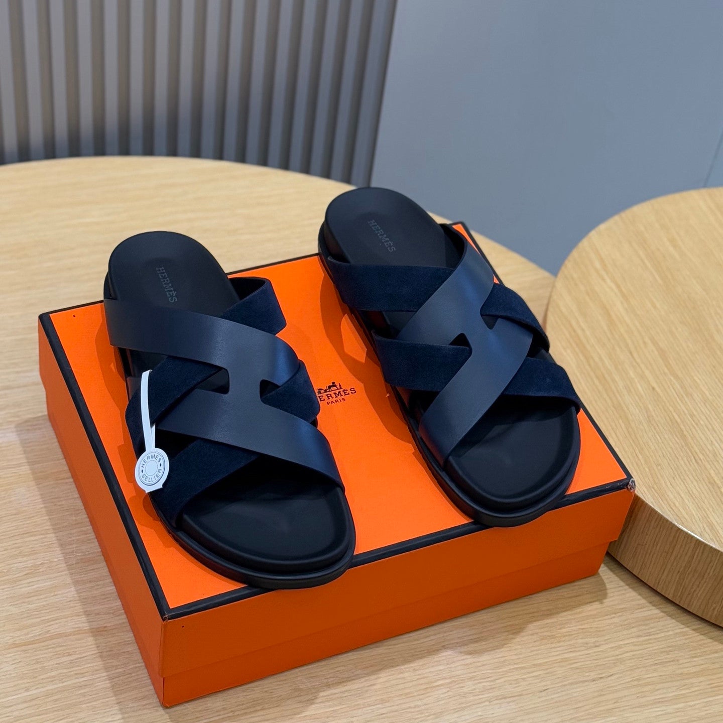 Hermes Men's Summer Solid Color Leather Suede Patchwork Sandals Slippers Shoes #76385