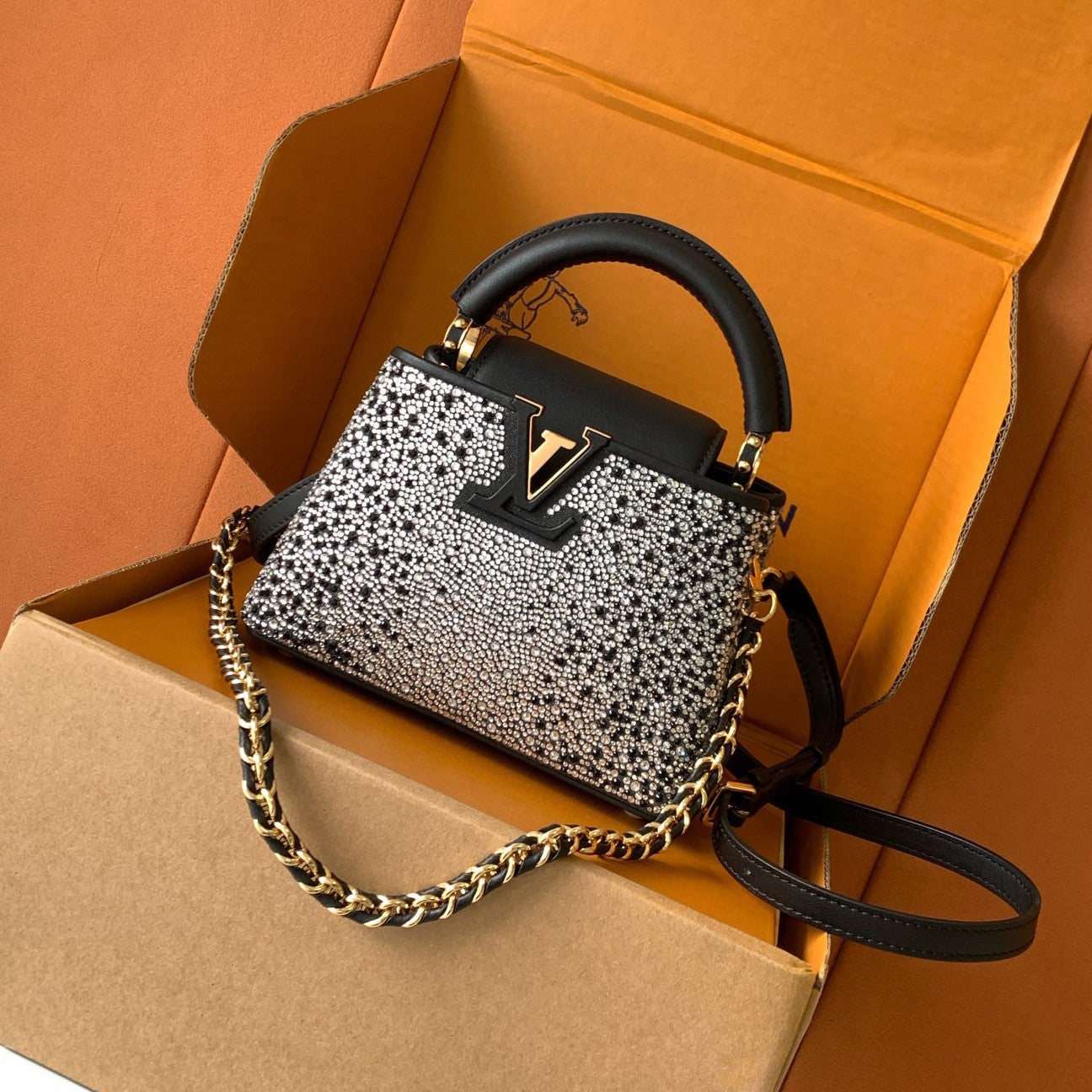 Louis Vuitton Women's Fashion Classic Crocodile Patterned Handbag With Hand Embedded Diamond Logo Letter Badge Dual-strap Tote Crossbody Bag Shoulder Black Bag Bags #79297