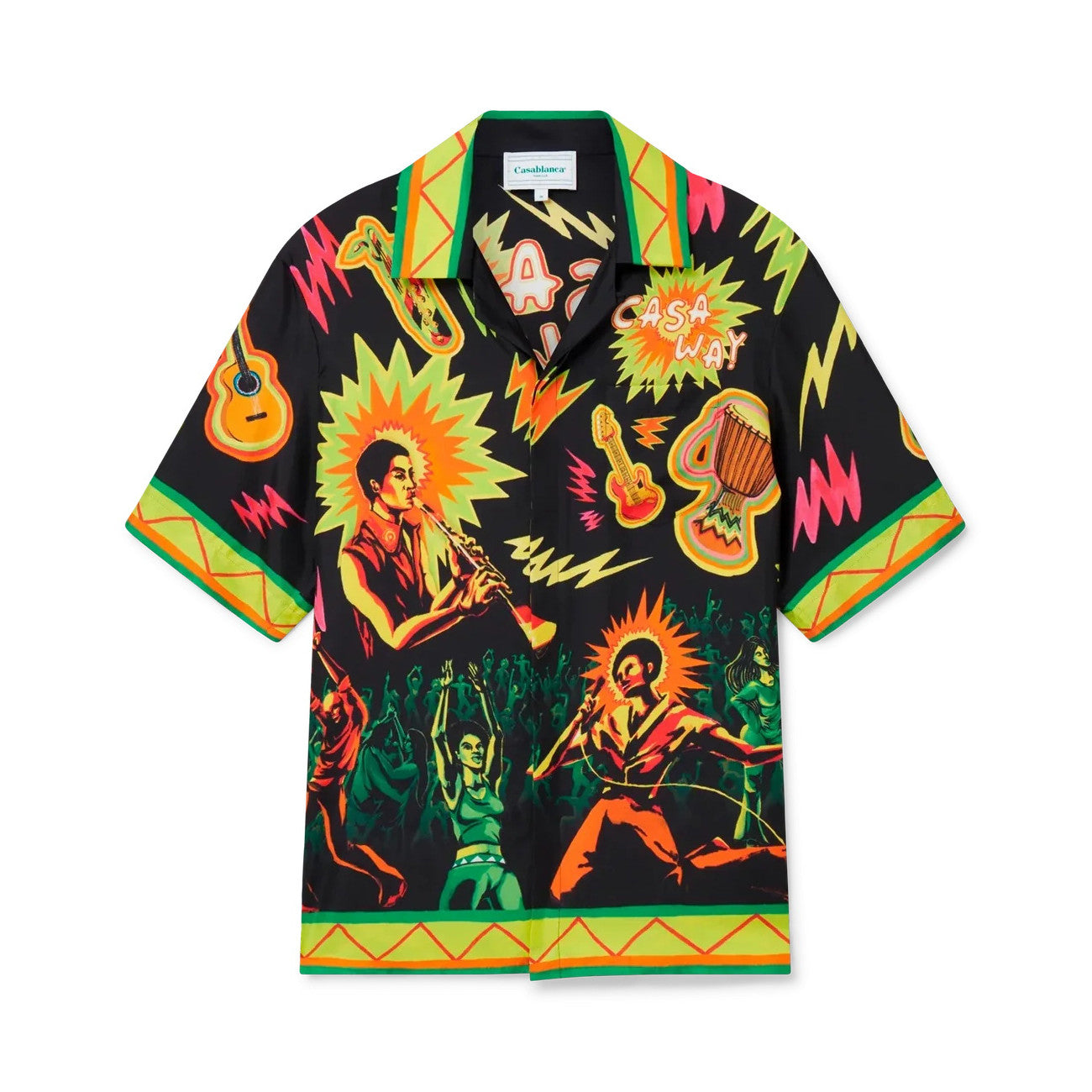 Casablanca Men's Summer Rock Pattern Print Lapel Single Breasted Short Sleeved Shirt Loose Casual Shorts Set Suit #75543