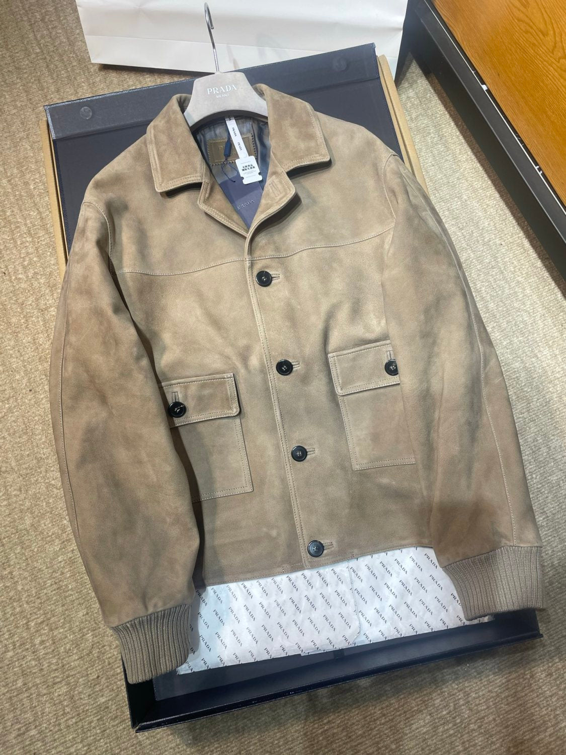 PRADA Men's 25FW Stone Suede Bomber Jacket #333461