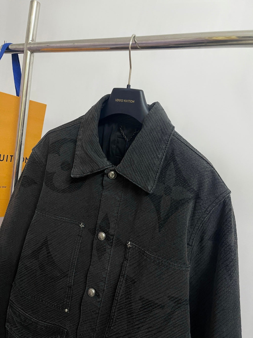 Louis Vuitton Men's Spring And Fall Black Logo Jacquard Single Breasted Long Sleeved Denim Jacket Jeans Pants Suit Set #75747