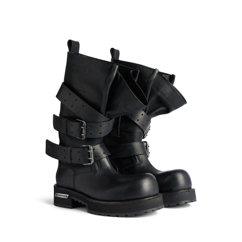 Balenciaga VENOM Men's  Fall/Winter Fashion Solid Color Round Toe Slip On Leather Buckle Fastened Knee High Boots Shoes #78771