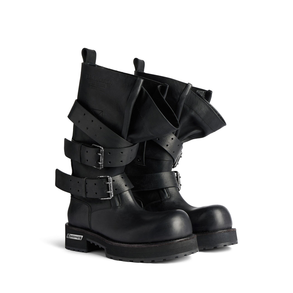 Balenciaga VENOM Men's  Fall/Winter Fashion Solid Color Round Toe Slip On Leather Buckle Fastened Knee High Boots Shoes #78771