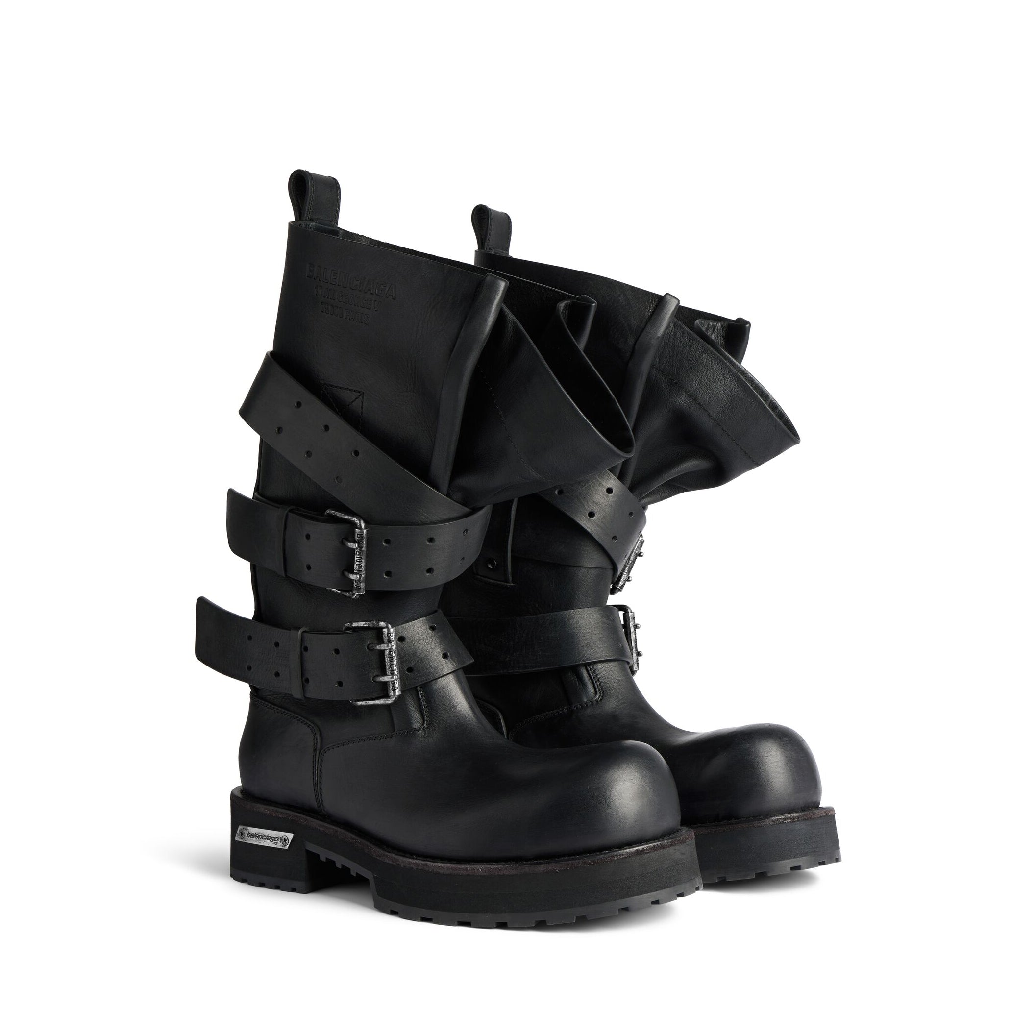 Balenciaga VENOM Men's  Fall/Winter Fashion Solid Color Round Toe Slip On Leather Buckle Fastened Knee High Boots Shoes #78771