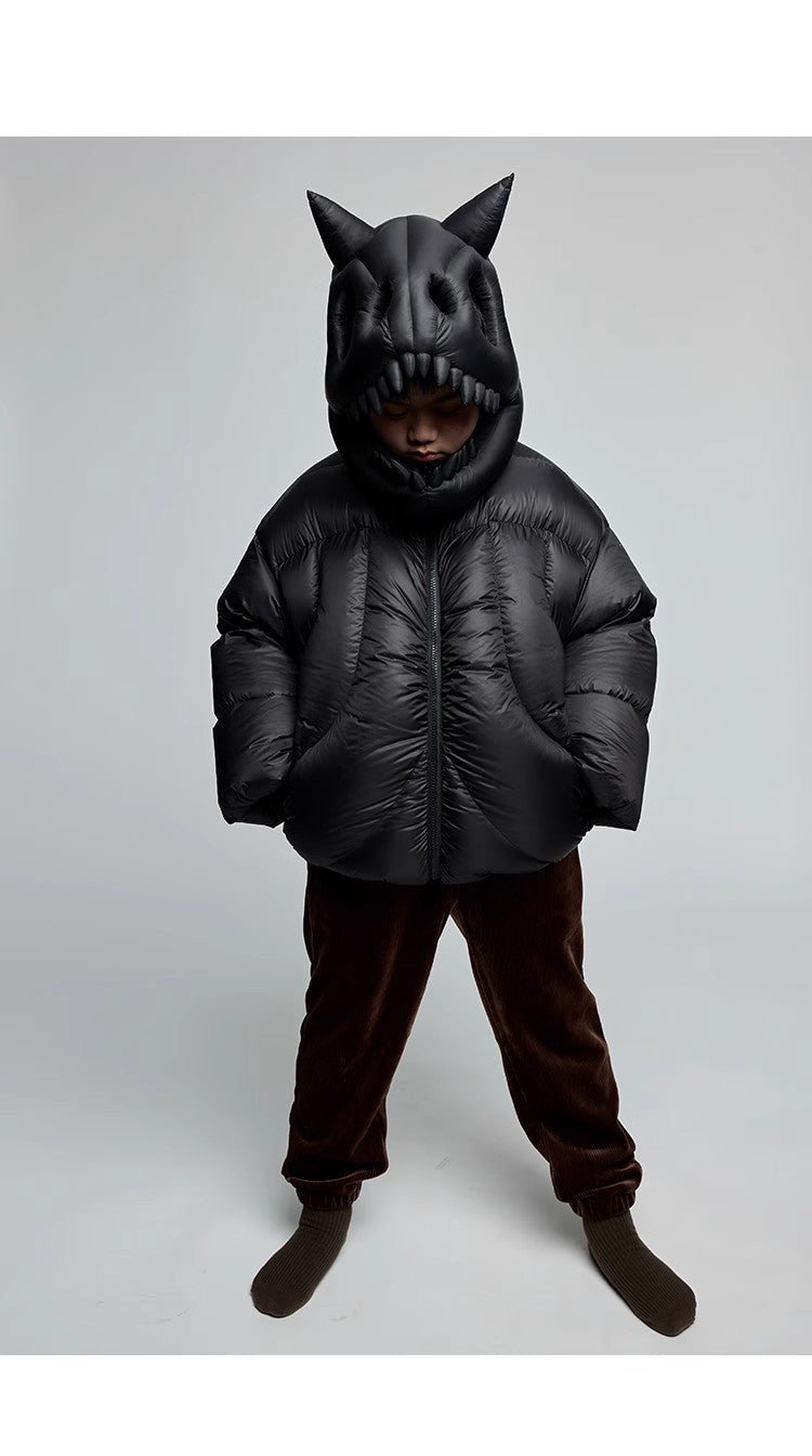 Kid's Autumn And Winter Solid Color Long Sleeve Stereoscopic Dinosaur Shaped Hat Puffer Down Jacket #31325