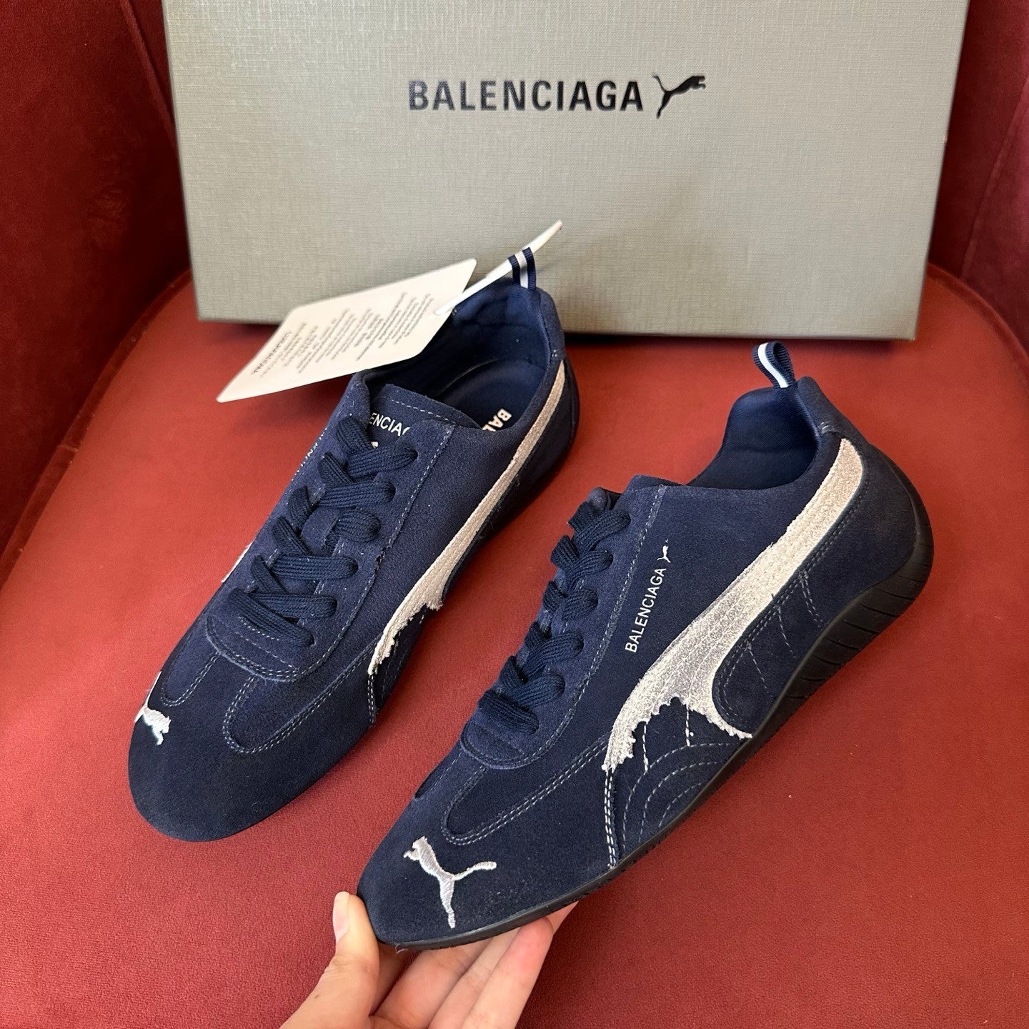 Balenciaga X Puma Women's Solid Suede Leather Low Top Lace Up Flat Sneakers Shoes #76734