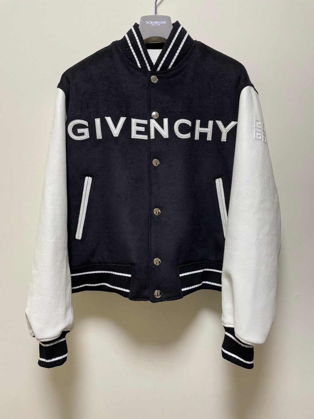Givenchy Men's Autumn and Winter Color Blocking Single Breasted Wool and Leather Hooded Jacket #74364