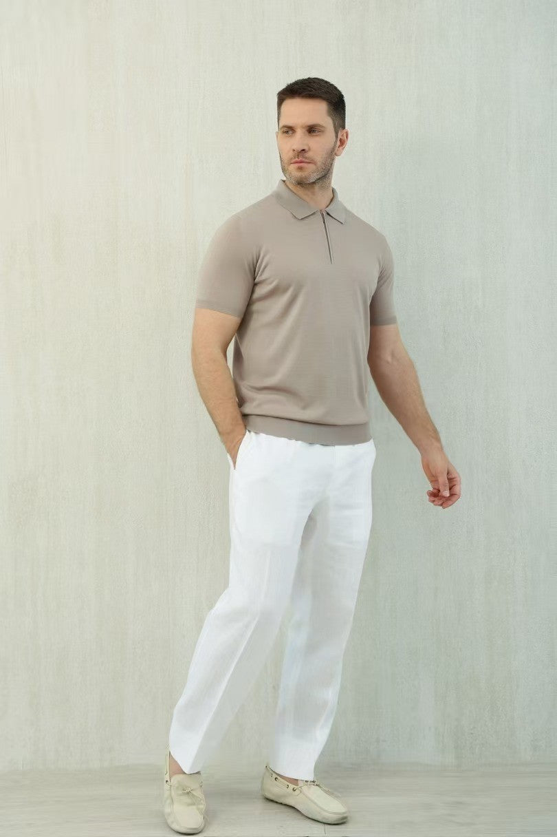 Loro Piana Men's Summer Solid Color Half Zip Straight Short Sleeve Polo Shirt Ngvp #1555