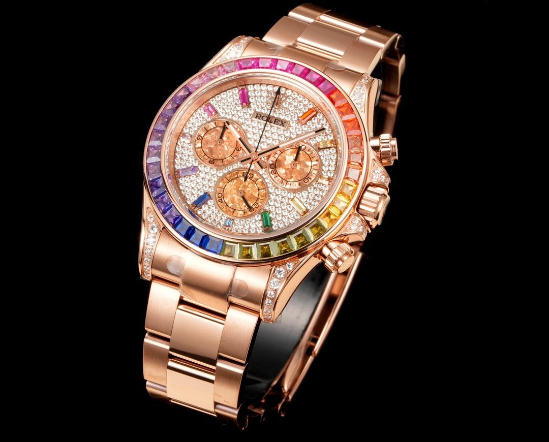 Rolex Men's Rainbow Diamond Bezel Automatic Mechanical Movement Steel Strap Watch #75365