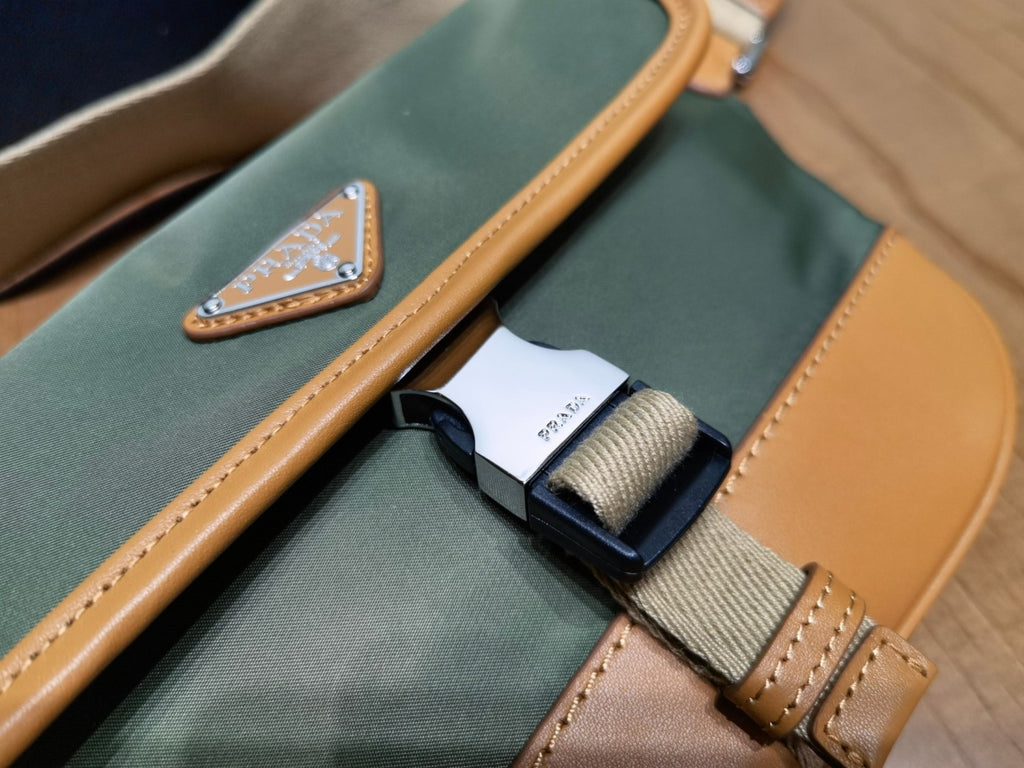 Prada Men's Enameled Metal Triangle Label Re-Nylon and Leather Shoulder Bag Waist Bags #76294