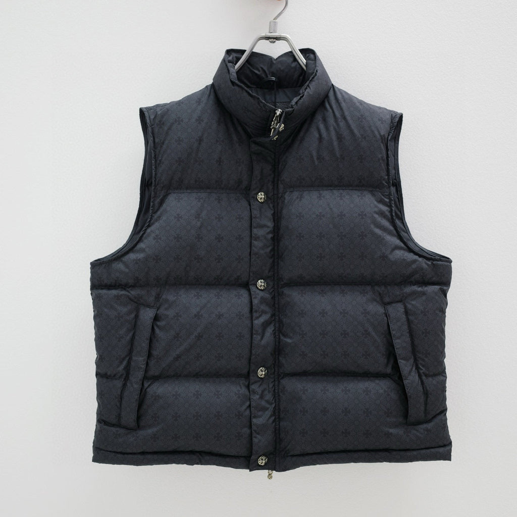 Chrome Hearts Men's And Women's Fall/Winter Fashion Casual Stand Collar Zipper Single Button Hidden Pattern 925 Sterling Silver Hardware Down Sleeveless Vest #79126