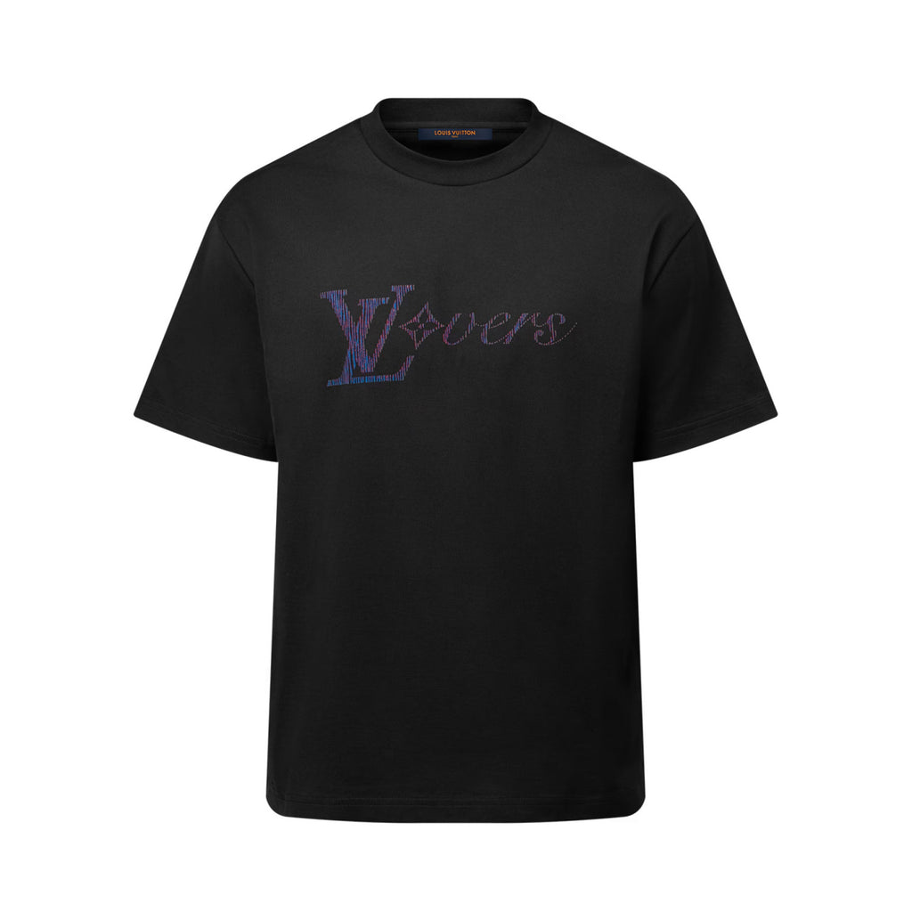 Louis Vuitton Men's Summer Logo Beaded Embroidery Letter Printed Solid Color Round Neck Short Sleeve T-Shirt #75961