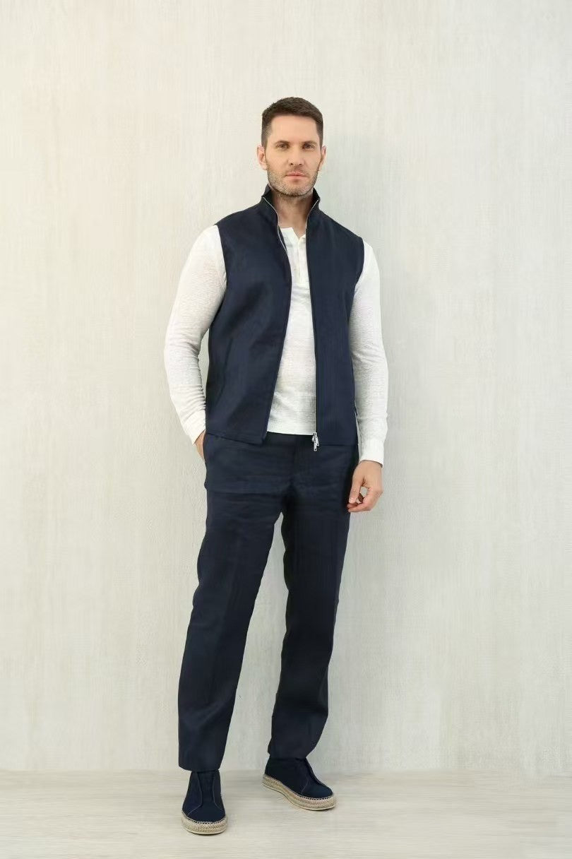 Ermenegildo Zegna Men's Spring And Autumn Solid Color Standing Collar Zipper Fit Sleeveless Vest Jacket Ngvp #1168