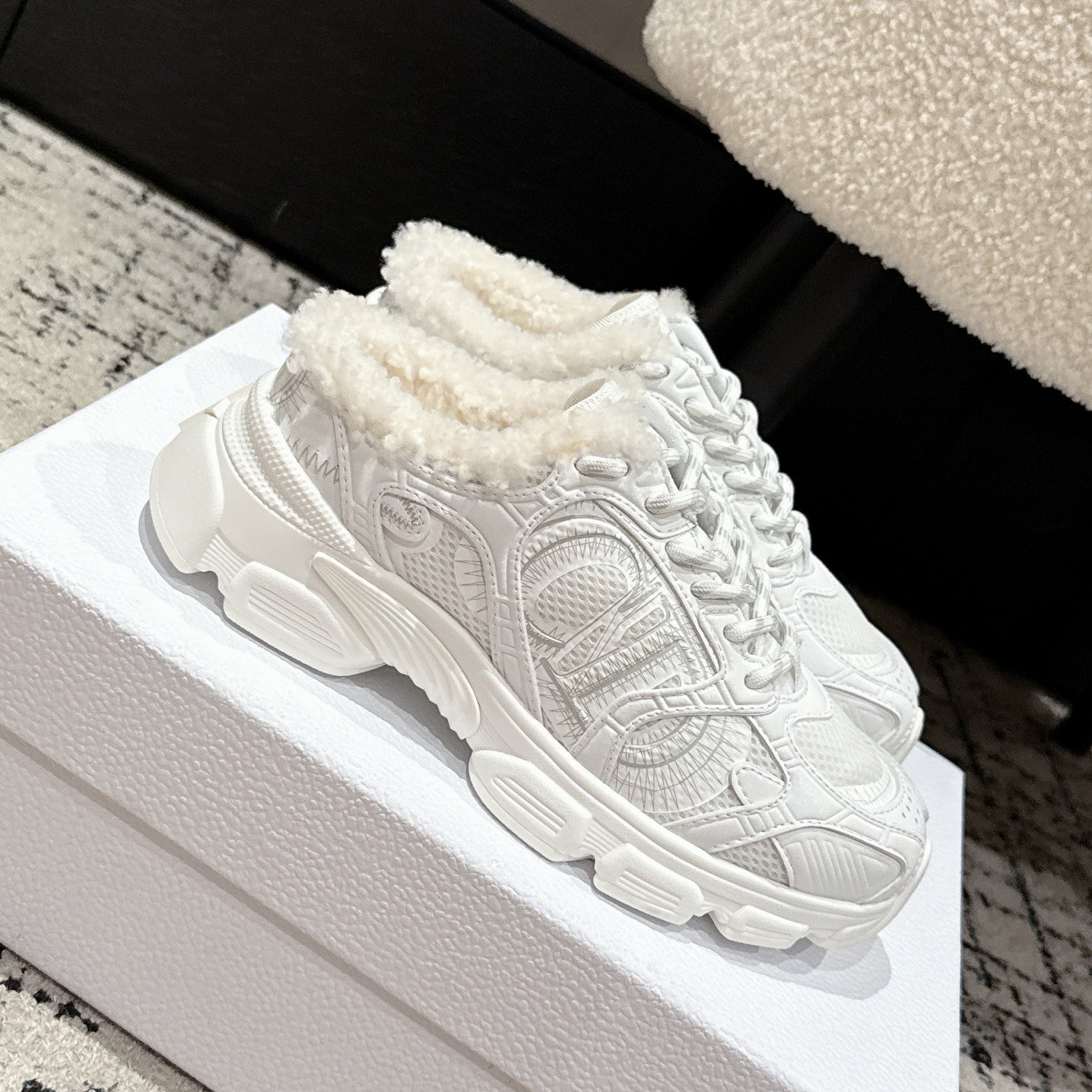 Dior Alps Dior Chrono Women's Fall/winter Casual Round Toe Lace Up Slip On Flat Low Top Heel Exposed Fleece Lined Moccasin Sneakers Shoes #79453