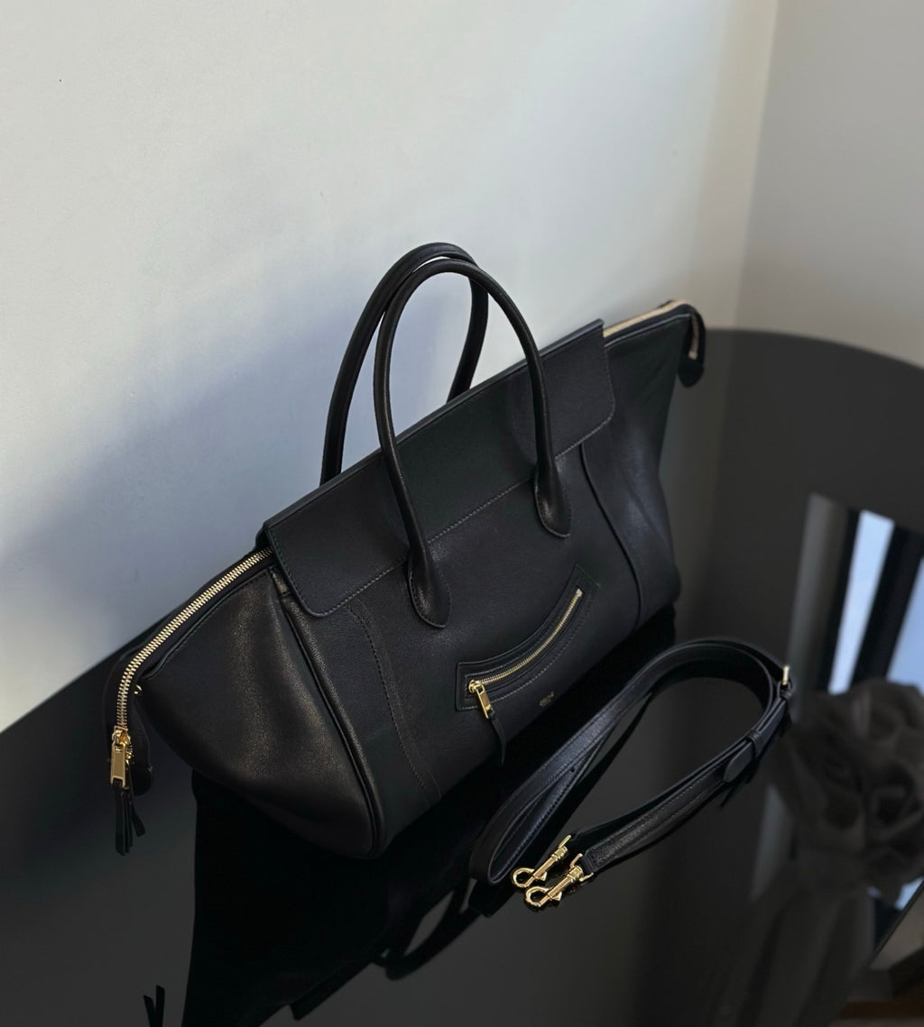 Celine Luggage Handbag Smile Zipper Large Tote Bag Shoulder Bag Crossbody Bag Stylish Elegant Casual Brown Black Tote Bag L100e3gw2.28bk #190751