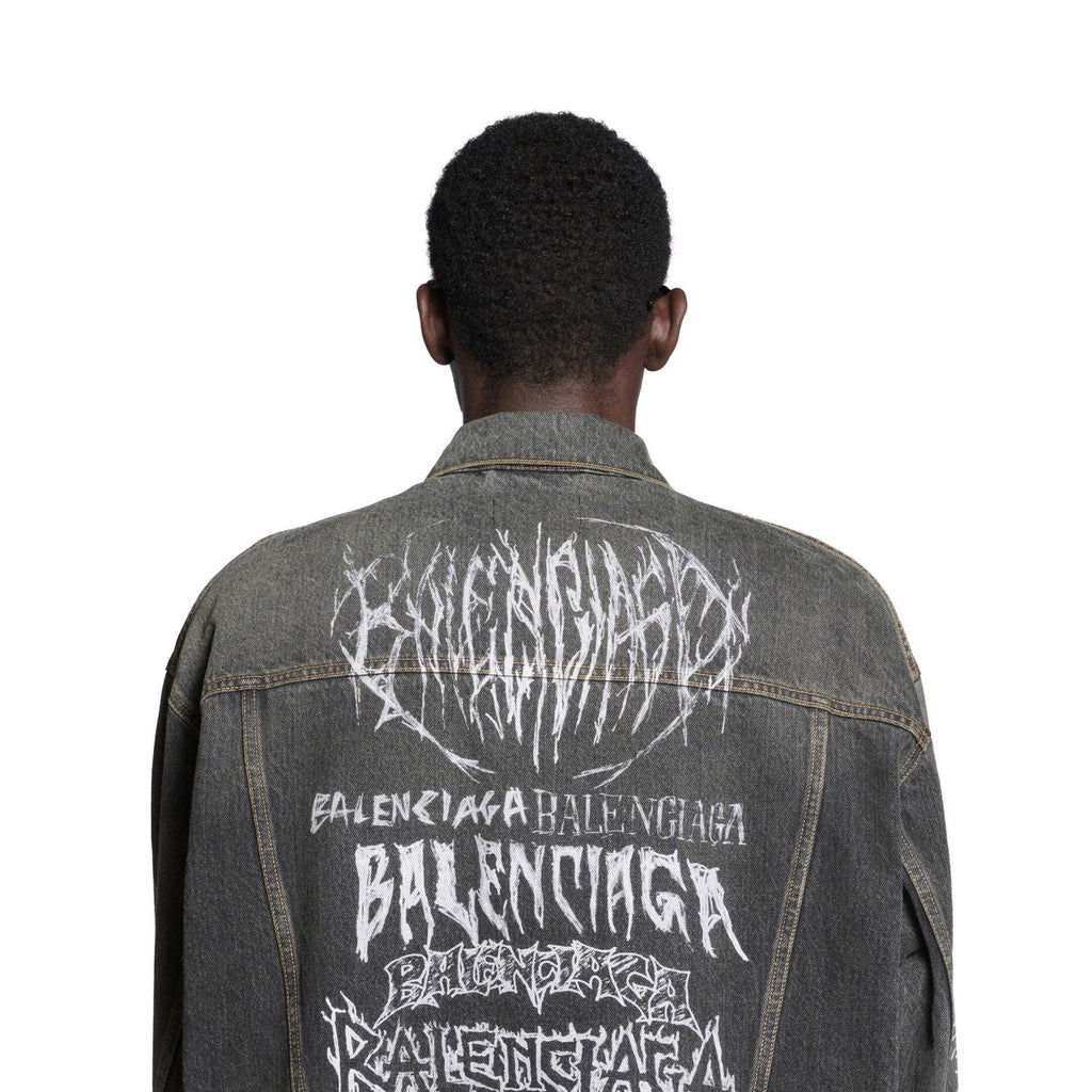 Balenciaga Men's Spring And Autumn Cotton Denim Printed Washed Vintage Denim Jacket Lapel Casual Jacket #98719